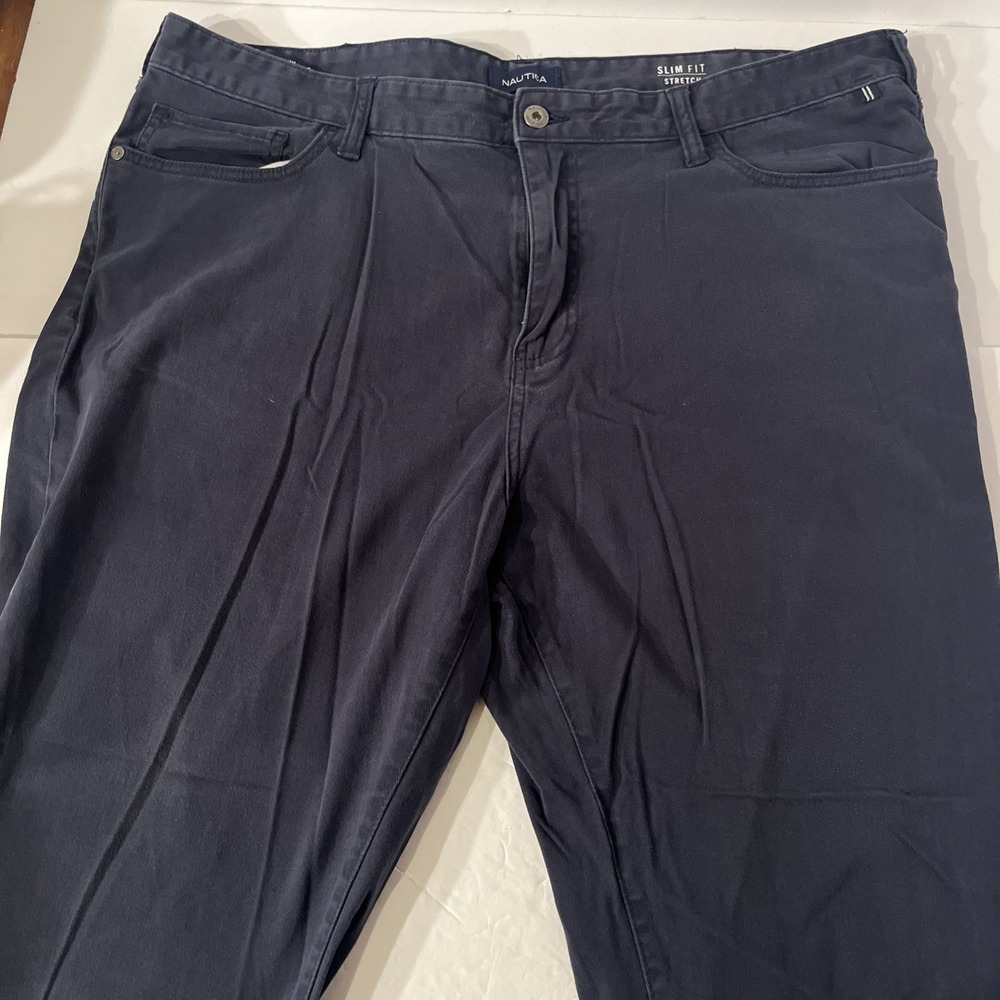Nautica Mens Slim Fit Stretch Casual Pant 40 x 30 Navy Blue Chino